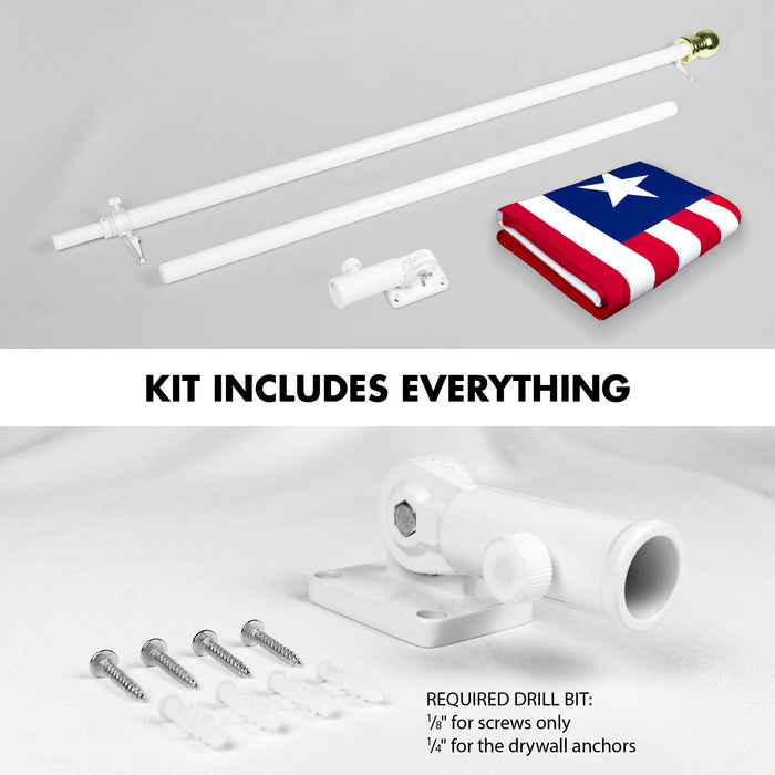 G128 Combo Pack: 6 Ft Tangle Free Aluminum Spinning Flagpole (White) & Liberia Liberian Flag  3x5 Ft LiteWeave Pro Series Printed 150D Polyester | Pole with Flag Included