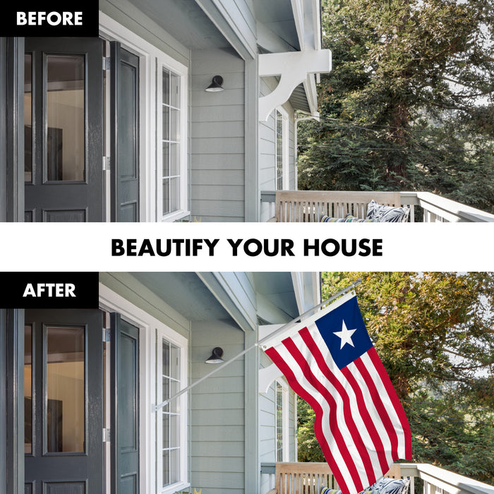 G128 Combo Pack: 6 Ft Tangle Free Aluminum Spinning Flagpole (Silver) & Liberia Liberian Flag  3x5 Ft LiteWeave Pro Series Printed 150D Polyester | Pole with Flag Included