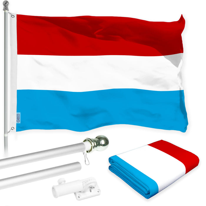 G128 Combo Pack: 6 Ft Tangle Free Aluminum Spinning Flagpole (Silver) & Luxembourg Luxembourgers Flag  3x5 Ft LiteWeave Pro Series Printed 150D Polyester | Pole with Flag Included