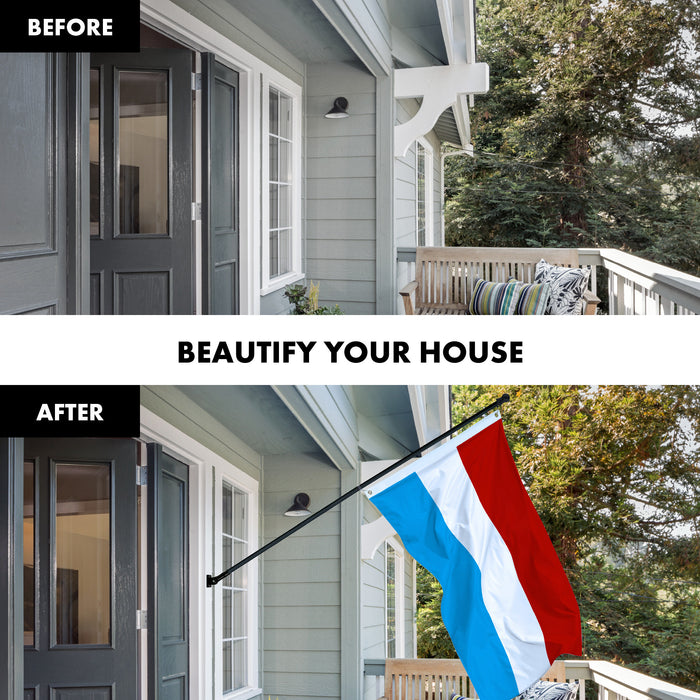 G128 Combo Pack: 6 Ft Tangle Free Aluminum Spinning Flagpole (Black) & Luxembourg Luxembourgers Flag  3x5 Ft LiteWeave Pro Series Printed 150D Polyester | Pole with Flag Included