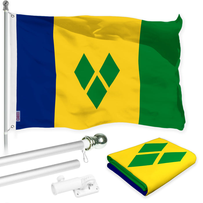 G128 Combo Pack: 6 Ft Tangle Free Aluminum Spinning Flagpole (Silver) & Saint Vincent and the Grenadines Vincentian Flag  3x5 Ft LiteWeave Pro Series Printed 150D Polyester | Pole with Flag Included