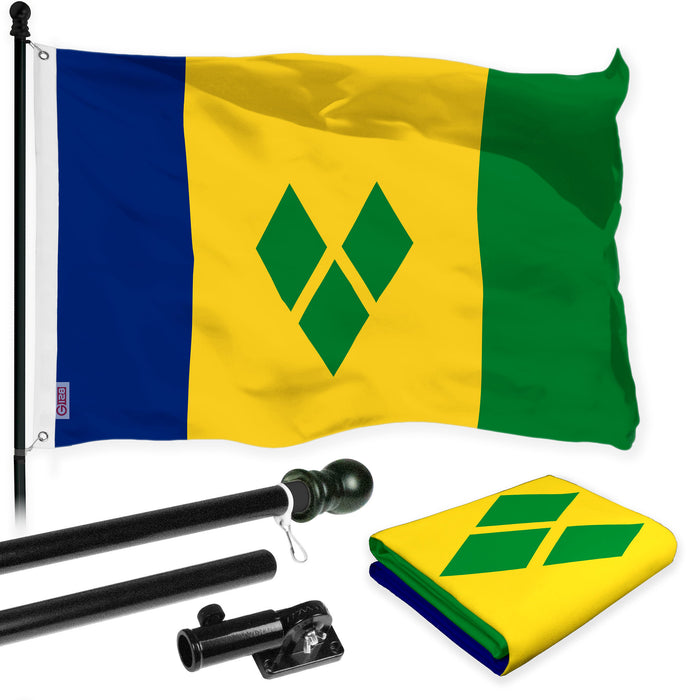 G128 Combo Pack: 6 Ft Tangle Free Aluminum Spinning Flagpole (Black) & Saint Vincent and the Grenadines Vincentian Flag  3x5 Ft LiteWeave Pro Series Printed 150D Polyester | Pole with Flag Included