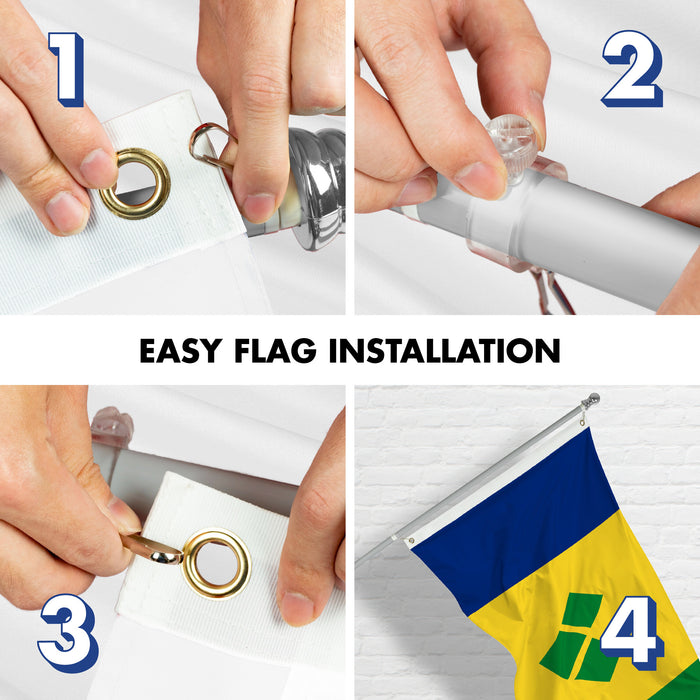 G128 Combo Pack: 6 Ft Tangle Free Aluminum Spinning Flagpole (Silver) & Saint Vincent and the Grenadines Vincentian Flag  3x5 Ft LiteWeave Pro Series Printed 150D Polyester | Pole with Flag Included