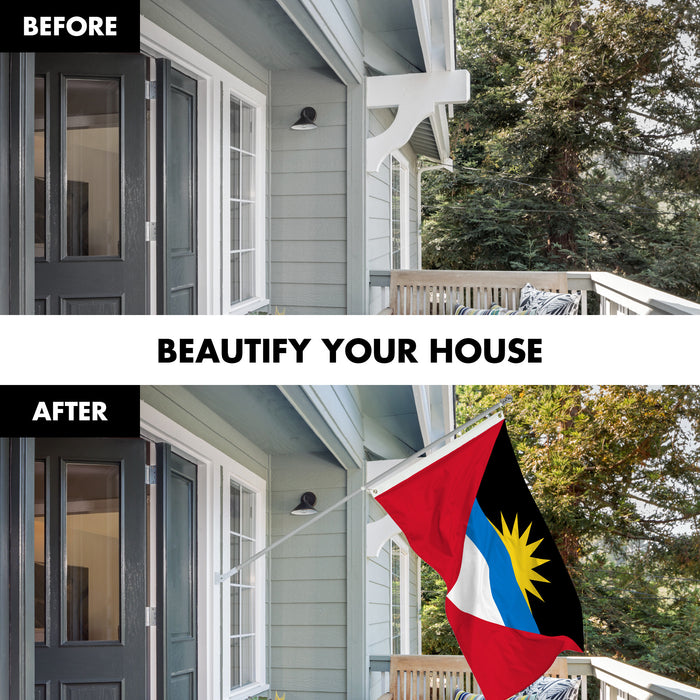 G128 Combo Pack: 6 Ft Tangle Free Aluminum Spinning Flagpole (Silver) & Antigua and Barbuda Antiguan and Barbudan Flag  3x5 Ft LiteWeave Pro Series Printed 150D Polyester | Pole with Flag Included