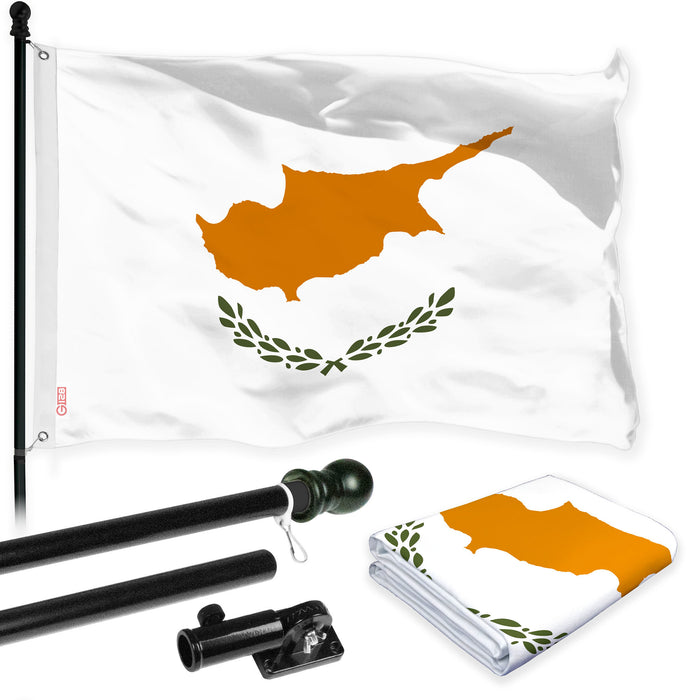 G128 Combo Pack: 6 Ft Tangle Free Aluminum Spinning Flagpole (Black) & Cyprus Cypriot Flag  3x5 Ft LiteWeave Pro Series Printed 150D Polyester | Pole with Flag Included