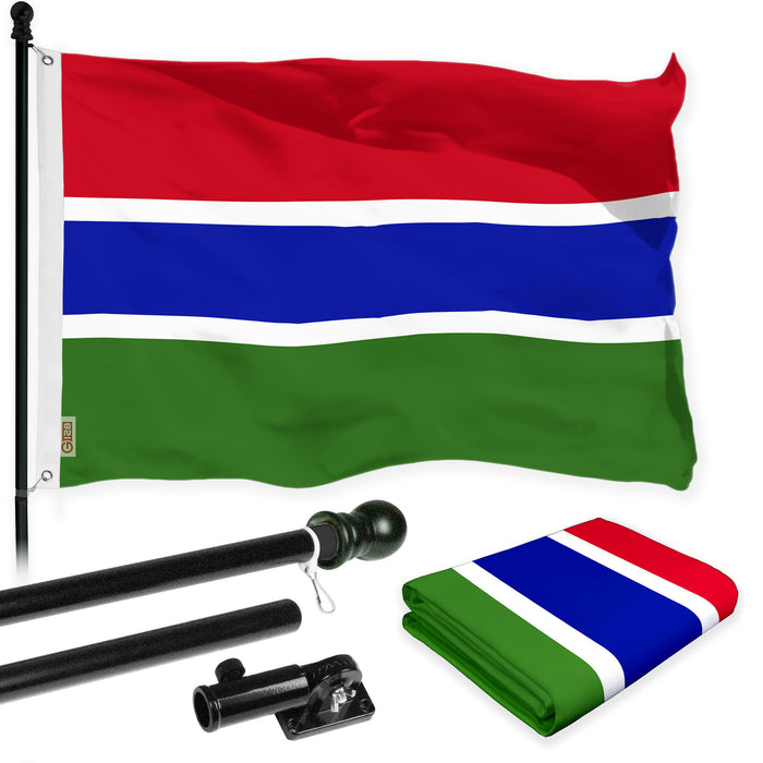 G128 Combo Pack: 6 Ft Tangle Free Aluminum Spinning Flagpole (Black) & Gambia Gambian Flag  3x5 Ft LiteWeave Pro Series Printed 150D Polyester | Pole with Flag Included
