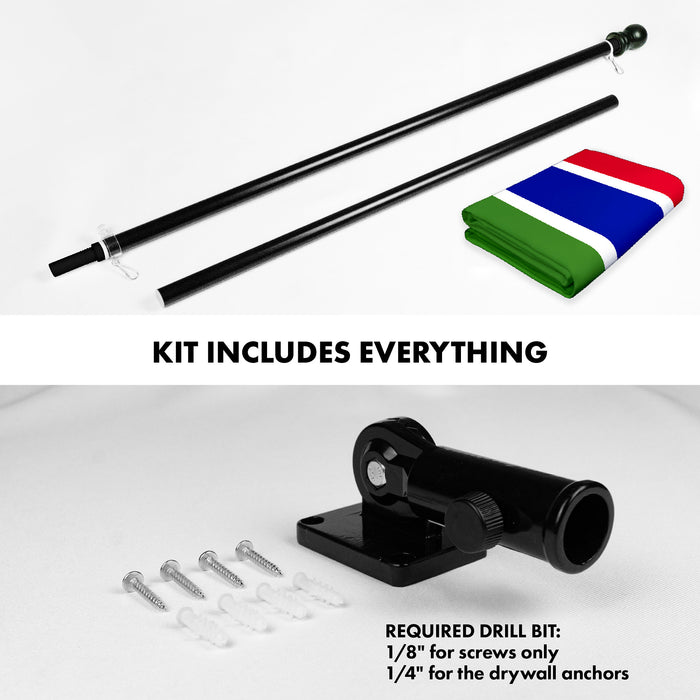 G128 Combo Pack: 6 Ft Tangle Free Aluminum Spinning Flagpole (Black) & Gambia Gambian Flag  3x5 Ft LiteWeave Pro Series Printed 150D Polyester | Pole with Flag Included