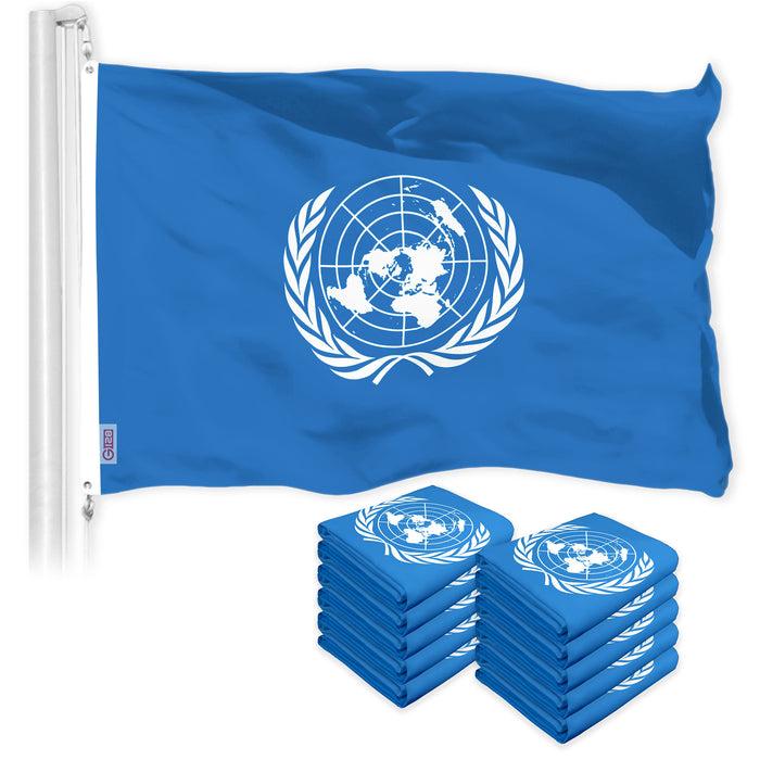 G128 10 Pack: United Nations Flag | 3x5 Ft | LiteWeave Pro Series Printed 150D Polyester | Indoor/Outdoor, Vibrant Colors, Brass Grommets, Thicker and More Durable Than 100D 75D Polyester