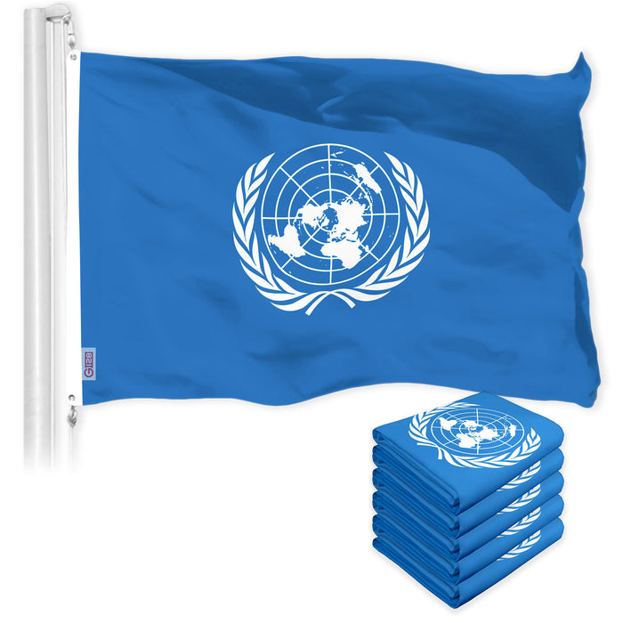 G128 5 Pack: United Nations Flag | 3x5 Ft | LiteWeave Pro Series Printed 150D Polyester | Indoor/Outdoor, Vibrant Colors, Brass Grommets, Thicker and More Durable Than 100D 75D Polyester