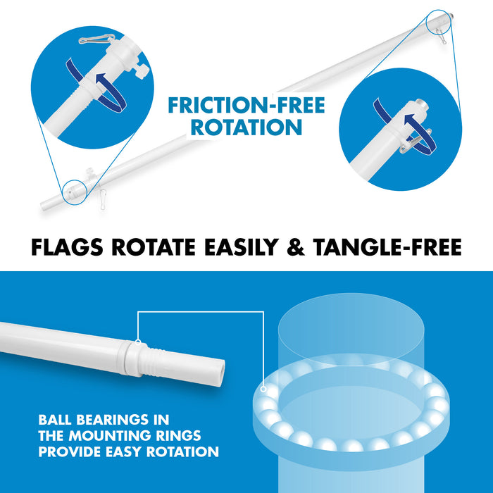 G128 Combo Pack: 6 Ft Tangle Free Aluminum Spinning Flagpole (White) & United Nations Flag 3x5 Ft, LiteWeave Pro Series Printed 150D Polyester | Pole with Flag Included