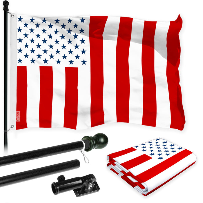 G128 Combo Pack: 6 Ft Tangle Free Aluminum Spinning Flagpole (Black) & Civil Peace USA Flag 3x5 Ft, LiteWeave Pro Series Printed 150D Polyester | Pole with Flag Included