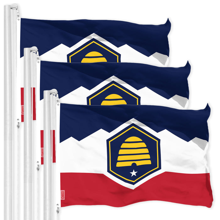 G128 3 Pack: Utah 2023 New Version UT  | 3x5 Ft | LiteWeave Pro Series Printed 150D Polyester | Indoor/Outdoor, Vibrant Colors, Brass Grommets, Thicker and More Durable Than 100D 75D Poly