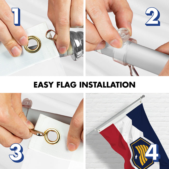G128 Combo Pack: 6 Ft Tangle Free Aluminum Spinning Flagpole (Silver) & Utah 2023 New Version UT  3x5 Ft, LiteWeave Pro Series Printed 150D Polyester | Pole with Flag Included
