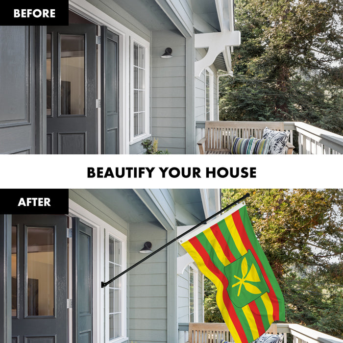 G128 Combo Pack: 6 Ft Tangle Free Aluminum Spinning Flagpole (Black) & Hawaii Kanaka Maoli Flag 3x5 Ft, LiteWeave Pro Series Printed 150D Polyester | Pole with Flag Included