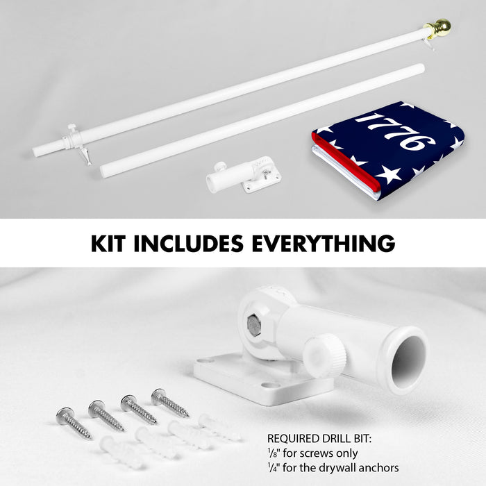 G128 Combo Pack: 6 Ft Tangle Free Aluminum Spinning Flagpole (White) & Betsy Ross 1776 Flag 3x5 Ft, LiteWeave Pro Series Printed 150D Polyester | Pole with Flag Included