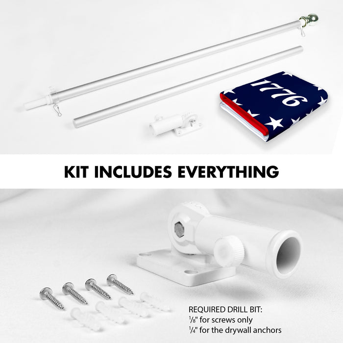 G128 Combo Pack: 6 Ft Tangle Free Aluminum Spinning Flagpole (Silver) & Betsy Ross 1776 Flag 3x5 Ft, LiteWeave Pro Series Printed 150D Polyester | Pole with Flag Included