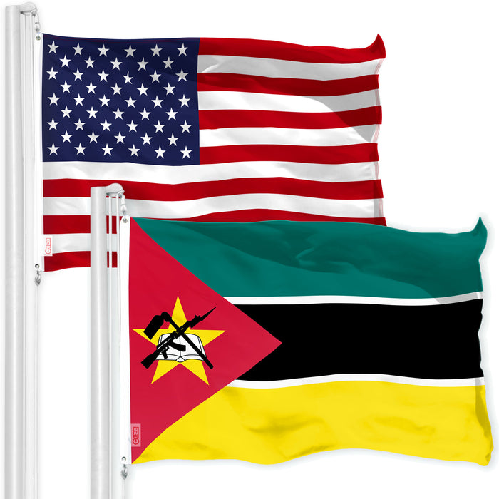 G128 Combo Pack: American USA Flag 3x5 Ft & Mozambique Mozambican Flag | Both LiteWeave Pro Series Printed 150D Polyester, Brass Grommets