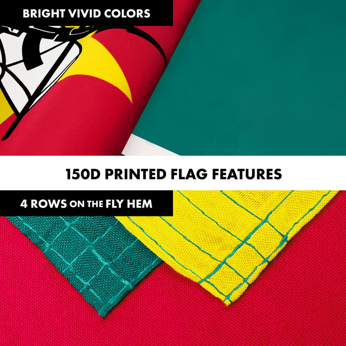 G128 Combo Pack: 6 Ft Tangle Free Aluminum Spinning Flagpole (Silver) & Mozambique Mozambican Flag  3x5 Ft LiteWeave Pro Series Printed 150D Polyester | Pole with Flag Included