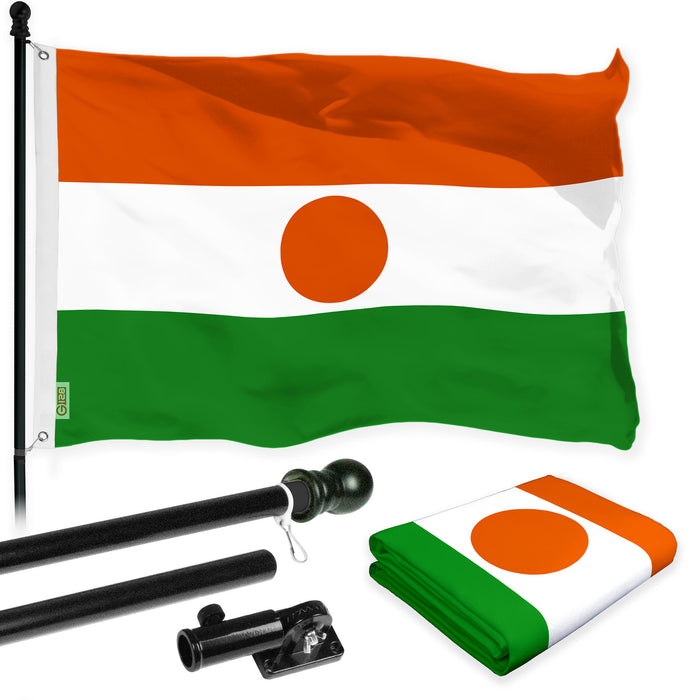 G128 Combo Pack: 6 Ft Tangle Free Aluminum Spinning Flagpole (Black) & Niger Nigerien Flag  3x5 Ft LiteWeave Pro Series Printed 150D Polyester | Pole with Flag Included