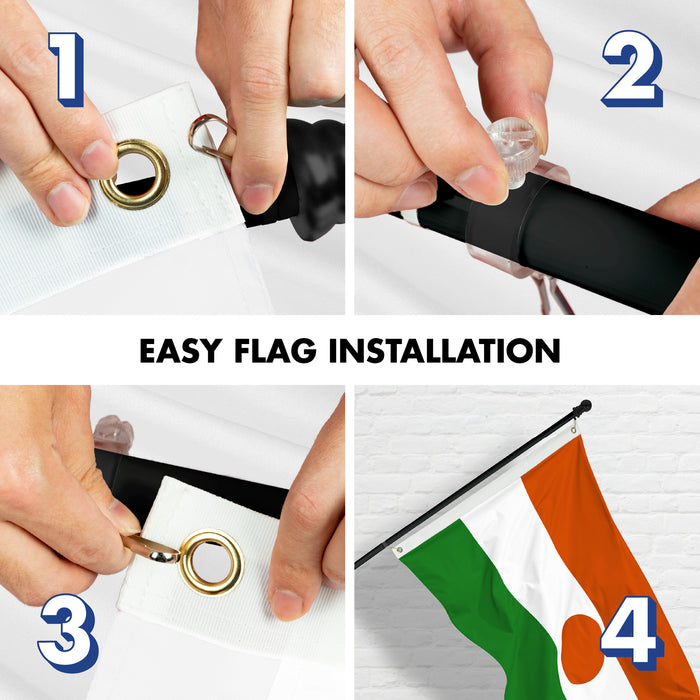 G128 Combo Pack: 6 Ft Tangle Free Aluminum Spinning Flagpole (Black) & Niger Nigerien Flag  3x5 Ft LiteWeave Pro Series Printed 150D Polyester | Pole with Flag Included