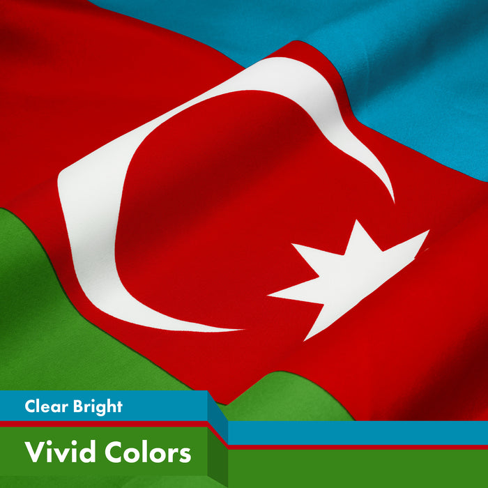 G128 Azerbaijan Azerbaijanis Azeris Flag | 3x5 Ft | LiteWeave Pro Series Printed 150D Polyester | Country Flag, Vibrant Colors, Brass Grommets, Thicker and More Durable Than 100D 75D Polyester