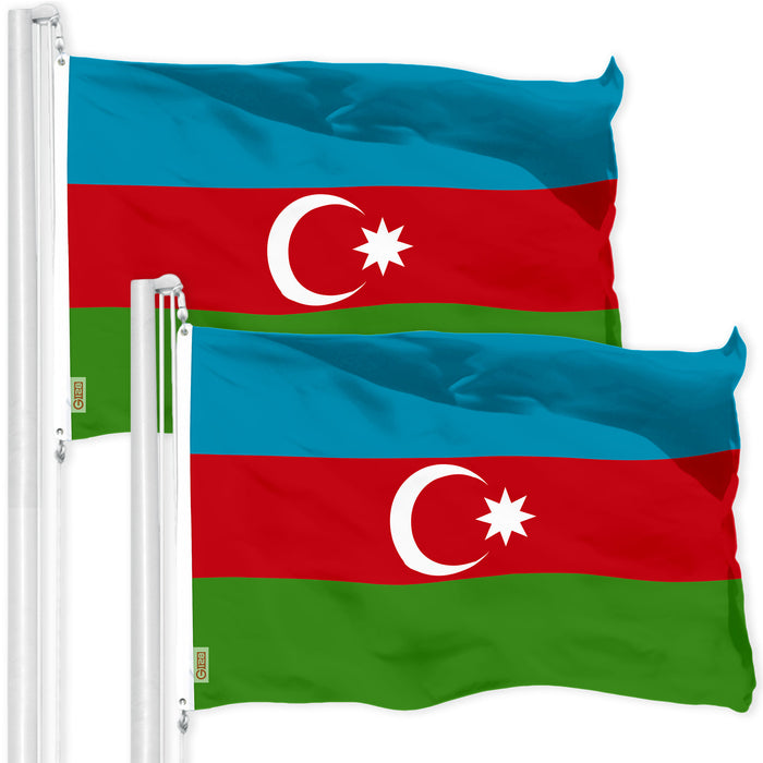 G128 2 Pack: Azerbaijan Azerbaijanis Azeris Flag | 3x5 Ft | LiteWeave Pro Series Printed 150D Polyester | Country Flag, Vibrant Colors, Brass Grommets, Thicker and More Durable Than 100D 75D Polyester