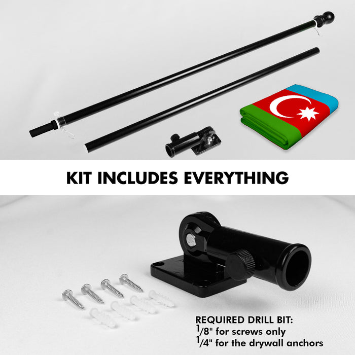 G128 Combo Pack: 6 Ft Tangle Free Aluminum Spinning Flagpole (Black) & Azerbaijan Azerbaijanis Azeris Flag  3x5 Ft LiteWeave Pro Series Printed 150D Polyester | Pole with Flag Included