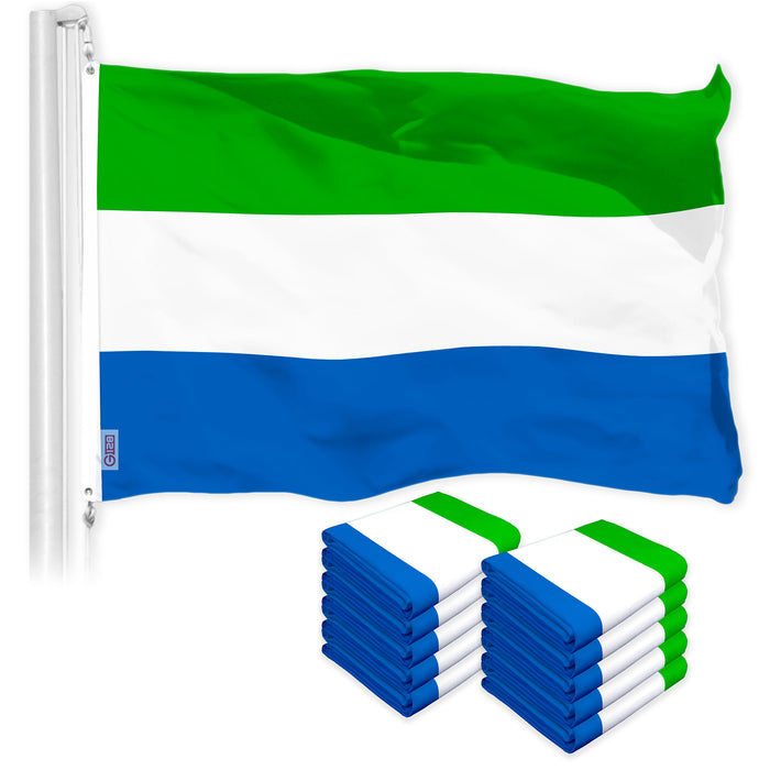 G128 10 Pack: Sierra Leone Sierra Leonean Flag | 3x5 Ft | LiteWeave Pro Series Printed 150D Polyester | Country Flag, Vibrant Colors, Brass Grommets, Thicker and More Durable Than 100D 75D Polyester