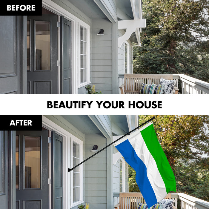 G128 Combo Pack: 6 Ft Tangle Free Aluminum Spinning Flagpole (Black) & Sierra Leone Sierra Leonean Flag  3x5 Ft LiteWeave Pro Series Printed 150D Polyester | Pole with Flag Included
