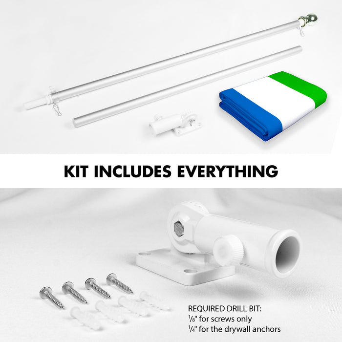 G128 Combo Pack: 6 Ft Tangle Free Aluminum Spinning Flagpole (Silver) & Sierra Leone Sierra Leonean Flag  3x5 Ft LiteWeave Pro Series Printed 150D Polyester | Pole with Flag Included