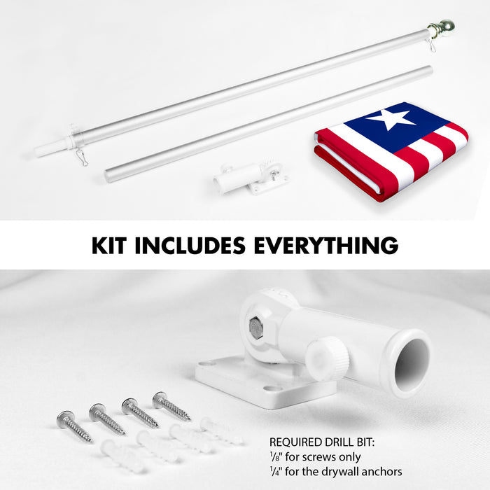 G128 Combo Pack: 6 Ft Tangle Free Aluminum Spinning Flagpole (Silver) & Liberia Liberian Flag  3x5 Ft LiteWeave Pro Series Printed 150D Polyester | Pole with Flag Included