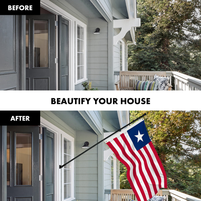 G128 Combo Pack: 6 Ft Tangle Free Aluminum Spinning Flagpole (Black) & Liberia Liberian Flag  3x5 Ft LiteWeave Pro Series Printed 150D Polyester | Pole with Flag Included