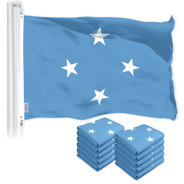 G128 10 Pack: Micronesia Micronesian Flag | 3x5 Ft | LiteWeave Pro Printed 150D Polyester | Country Flag, Indoor/Outdoor, Vibrant Colors, Brass Grommets, Thicker and More Durable Than 100D 75D Poly