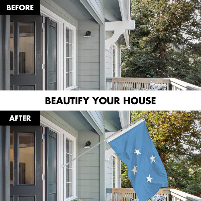 G128 Combo Pack: 6 Ft Tangle Free Aluminum Spinning Flagpole (Silver) & Micronesia Micronesian Flag  3x5 Ft LiteWeave Pro Series Printed 150D Polyester | Pole with Flag Included
