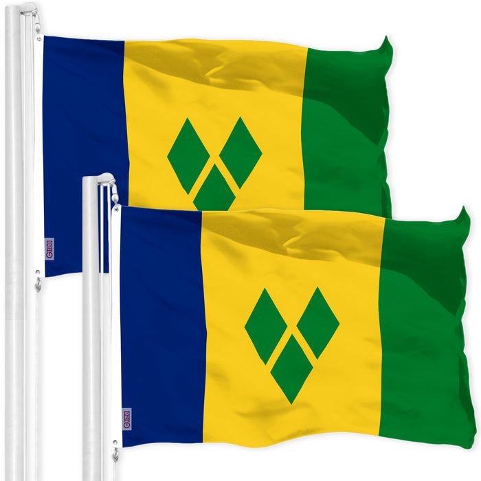 G128 2 Pack: Saint Vincent and the Grenadines Vincentian Flag | 3x5 Ft | LiteWeave Pro Printed 150D Poly | Country Flag, Vibrant Colors, Brass Grommets, Thicker and More Durable Than 100D 75D Poly
