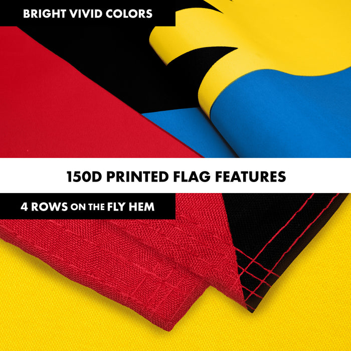 G128 Combo Pack: 6 Ft Tangle Free Aluminum Spinning Flagpole (Black) & Antigua and Barbuda Antiguan and Barbudan Flag  3x5 Ft LiteWeave Pro Series Printed 150D Polyester | Pole with Flag Included