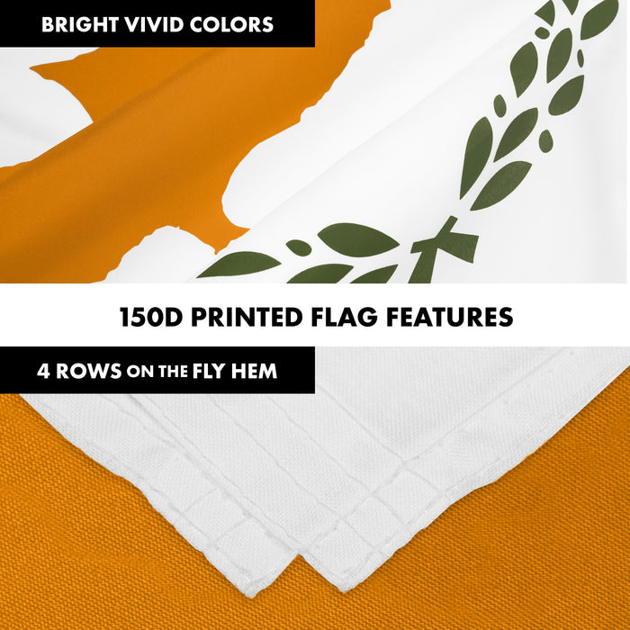 G128 Combo Pack: 6 Ft Tangle Free Aluminum Spinning Flagpole (White) & Cyprus Cypriot Flag  3x5 Ft LiteWeave Pro Series Printed 150D Polyester | Pole with Flag Included