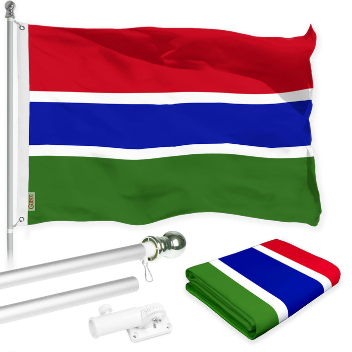 G128 Combo Pack: 6 Ft Tangle Free Aluminum Spinning Flagpole (Silver) & Gambia Gambian Flag  3x5 Ft LiteWeave Pro Series Printed 150D Polyester | Pole with Flag Included