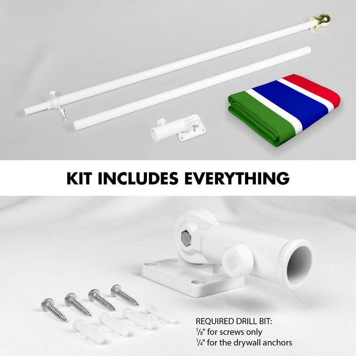 G128 Combo Pack: 6 Ft Tangle Free Aluminum Spinning Flagpole (White) & Gambia Gambian Flag  3x5 Ft LiteWeave Pro Series Printed 150D Polyester | Pole with Flag Included