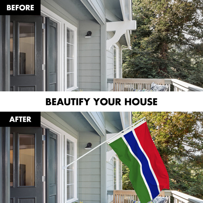 G128 Combo Pack: 6 Ft Tangle Free Aluminum Spinning Flagpole (White) & Gambia Gambian Flag  3x5 Ft LiteWeave Pro Series Printed 150D Polyester | Pole with Flag Included