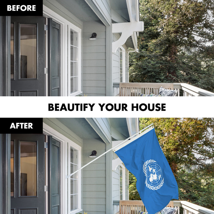 G128 Combo Pack: 6 Ft Tangle Free Aluminum Spinning Flagpole (White) & United Nations Flag 3x5 Ft, LiteWeave Pro Series Printed 150D Polyester | Pole with Flag Included