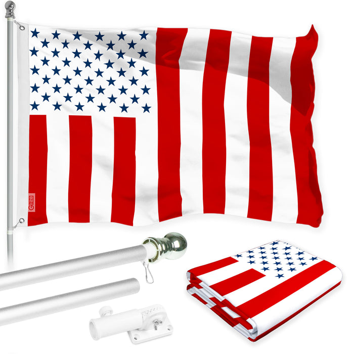 G128 Combo Pack: 6 Ft Tangle Free Aluminum Spinning Flagpole (Silver) & Civil Peace USA Flag 3x5 Ft, LiteWeave Pro Series Printed 150D Polyester | Pole with Flag Included