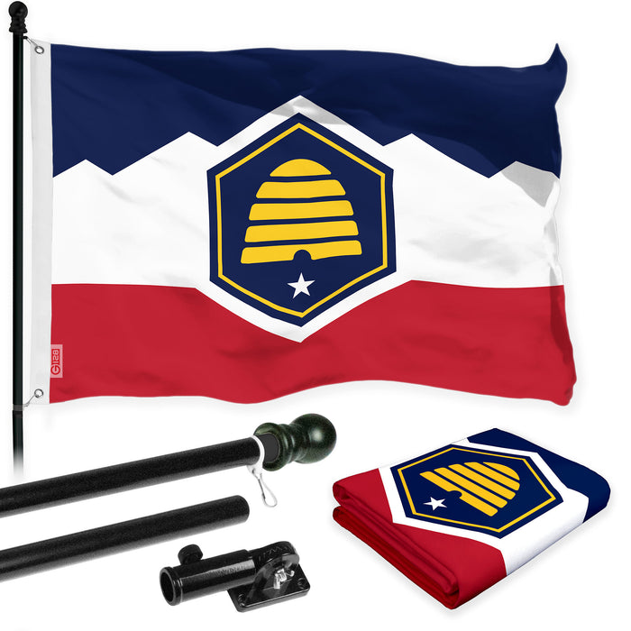 G128 Combo Pack: 6 Ft Tangle Free Aluminum Spinning Flagpole (Black) & Utah 2023 New Version UT State Flag 3x5 Ft, LiteWeave Pro Series Printed 150D Polyester | Pole with Flag Included