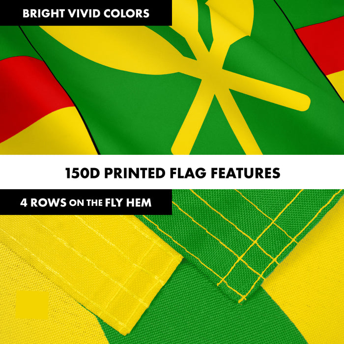 G128 Combo Pack: 6 Ft Tangle Free Aluminum Spinning Flagpole (White) & Hawaii Kanaka Maoli Flag 3x5 Ft, LiteWeave Pro Series Printed 150D Polyester | Pole with Flag Included