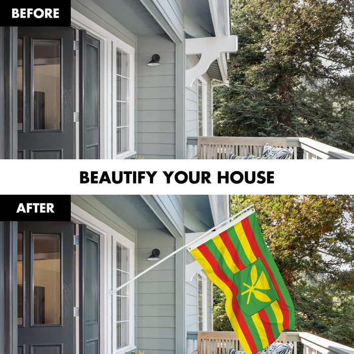 G128 Combo Pack: 6 Ft Tangle Free Aluminum Spinning Flagpole (White) & Hawaii Kanaka Maoli Flag 3x5 Ft, LiteWeave Pro Series Printed 150D Polyester | Pole with Flag Included