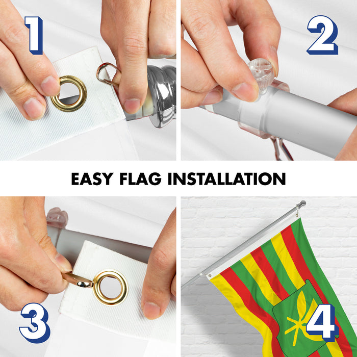 G128 Combo Pack: 6 Ft Tangle Free Aluminum Spinning Flagpole (Silver) & Hawaii Kanaka Maoli Flag 3x5 Ft, LiteWeave Pro Series Printed 150D Polyester | Pole with Flag Included