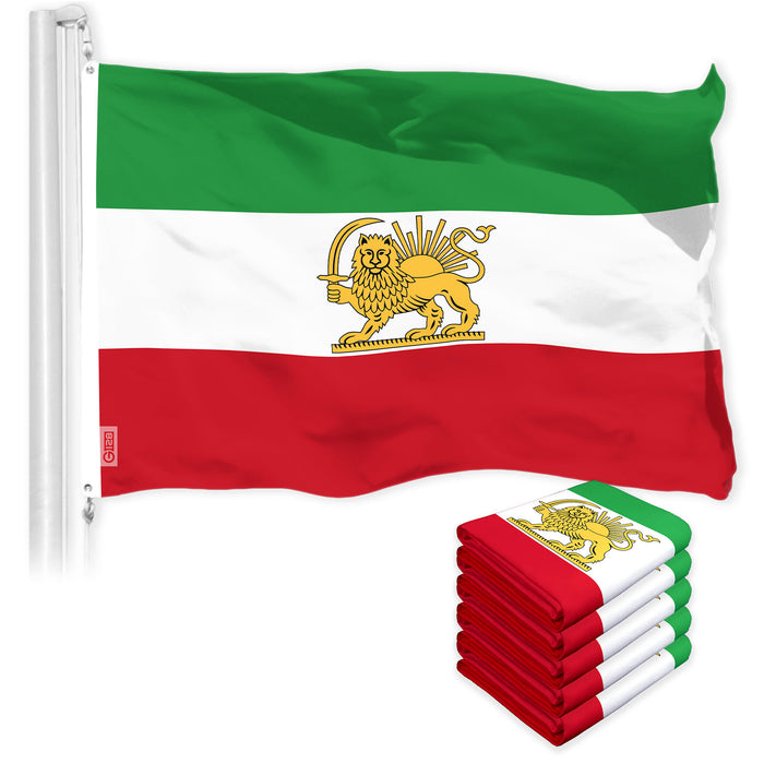 G128 5 Pack: Iran Lion Iranian Lion Flag | 3x5 Ft | LiteWeave Pro Printed 150D Polyester | Country Flag, Indoor/Outdoor, Vibrant Colors, Brass Grommets, Thicker and More Durable Than 100D 75D Poly