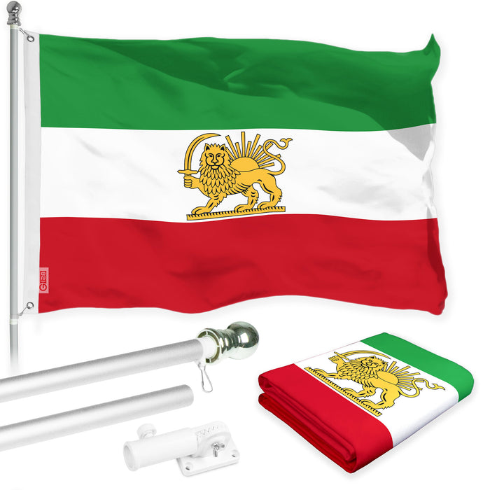 G128 Combo Pack: 6 Ft Tangle Free Aluminum Spinning Flagpole (Silver) & Iran Lion Iranian Lion Flag 3x5 Ft, LiteWeave Pro Series Printed 150D Polyester | Pole with Flag Included