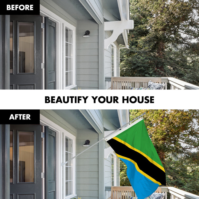 G128 Combo Pack: 6 Ft Tangle Free Aluminum Spinning Flagpole (Silver) & Tanzania Tanzanian Flag  3x5 Ft, LiteWeave Pro Series Printed 150D Polyester | Pole with Flag Included