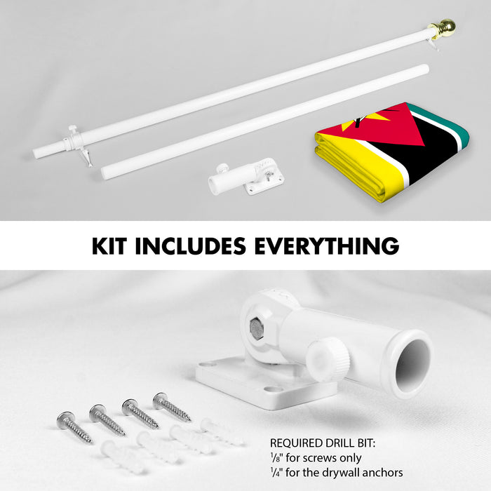 G128 Combo Pack: 6 Ft Tangle Free Aluminum Spinning Flagpole (White) & Mozambique Mozambican Flag  3x5 Ft LiteWeave Pro Series Printed 150D Polyester | Pole with Flag Included